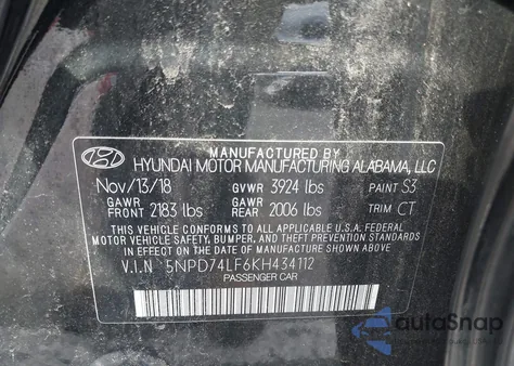 2019 Hyundai Elantra Se из США, поврежденный, VIN 5NPD74LF6KH434112